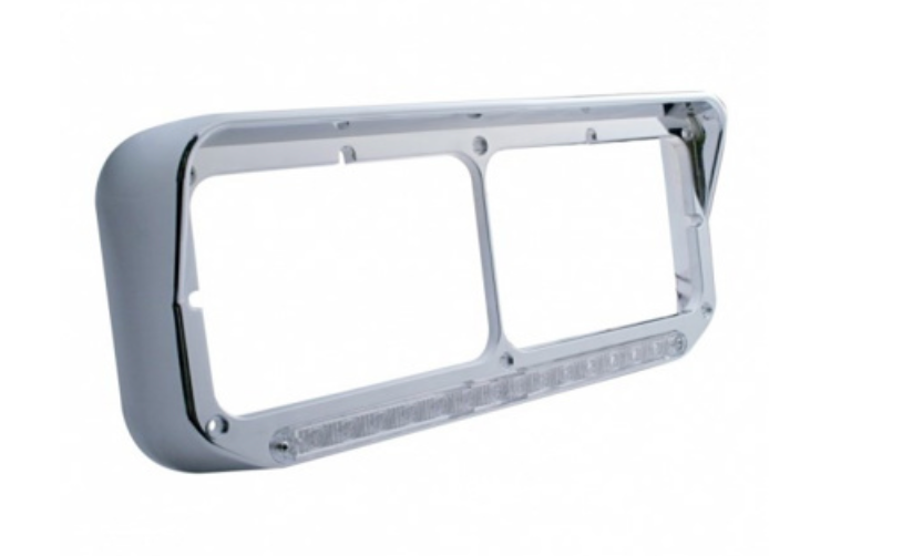 UNITED PACIFIC - 32352 : 14 LED CHROME RECTANGULAR DUAL HEADLIGHT BEZEL WITH VISOR - AMBER LED/CLEAR LENS