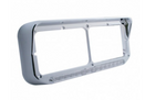 UP-32352 : 14 LED CHROME RECTANGULAR DUAL HEADLIGHT BEZEL WITH VISOR - AMBER LED/CLEAR LENS