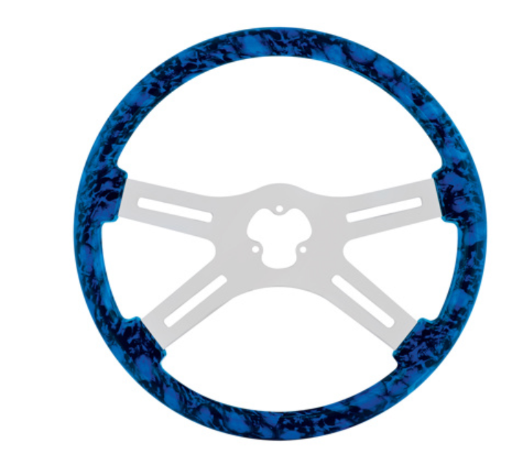 UNITED PACIFIC - 88235 : 18" SKULL STEERING WHEEL ONLY WITH HYDRO-DIP FINISH WOOD - BLUE