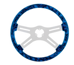 UP-88235 : 18" SKULL STEERING WHEEL ONLY WITH HYDRO-DIP FINISH WOOD - BLUE