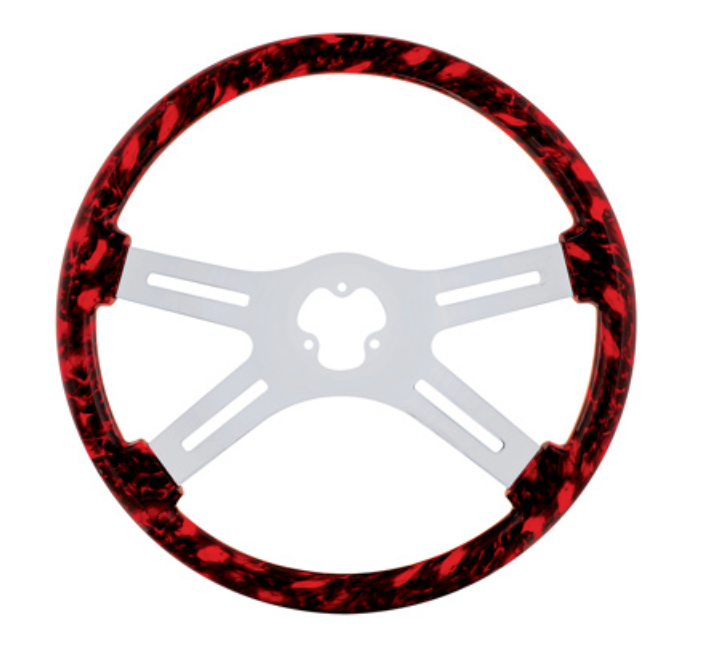 UNITED PACIFIC - 88236 : 18" SKULL STEERING WHEEL ONLY WITH HYDRO-DIP FINISH WOOD - RED