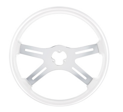 UP-88263 : 18" COLOR 4 SPOKE STEERING WHEEL - GLACIER WHITE