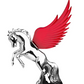 Grand General - 48393 : Chrome Fighting Stallion Hood Ornament With Red WindRiders 6.5" X7.5"