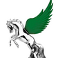 Grand General - 48392 : Chrome Fighting Stallion Hood Ornament With Green WindRiders 6.5"X7.5"