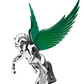 Grand General - 48392 : Chrome Fighting Stallion Hood Ornament With Green WindRiders 6.5"X7.5"