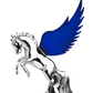 Grand General - 48391 : Chrome Fighting Stallion Hood Ornament With Blue WindRiders, 6.5"X7.5"