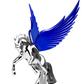 Grand General - 48391 : Chrome Fighting Stallion Hood Ornament With Blue WindRiders, 6.5"X7.5"