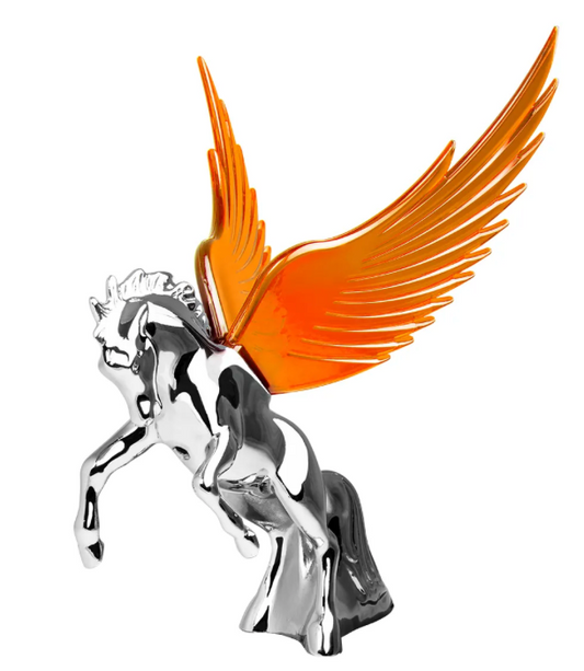 Grand General - 48390 : Chrome Fighting Stallion Hood Ornament With Amber WindRiders, 6.5"X7.5"