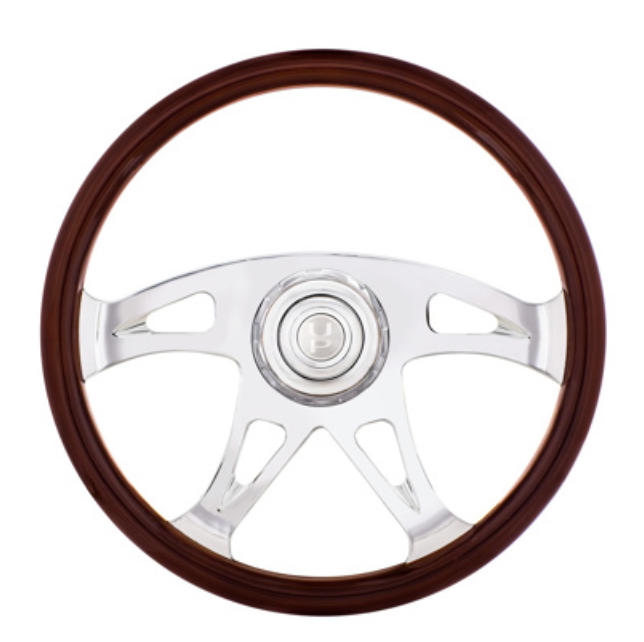 UNITED PACIFIC - 88311 : 18" BOSS STEERING WHEEL WITH CHROME HORN BEZEL AND HORN BUTTON - WOODGRAIN