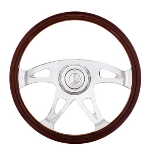 UP-88311 : 18" BOSS STEERING WHEEL WITH CHROME HORN BEZEL AND HORN BUTTON - WOODGRAIN