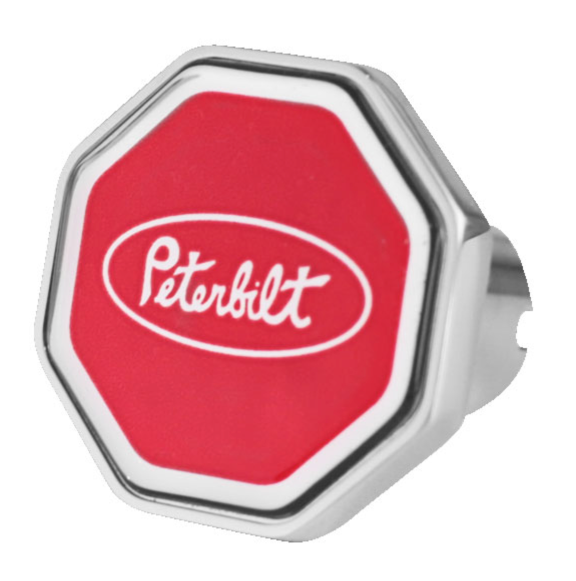 CK-PB1-O-6340 : Peterbilt Oval Logo Octagon Knob Red/Chrome 440