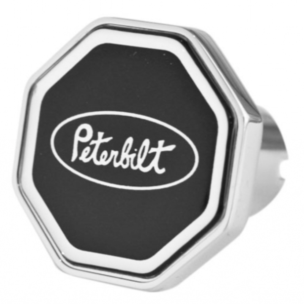CUSTOM KNOBS-PB1-O-6090 : Peterbilt Oval Logo Octagon Knob Black/Chrome 190