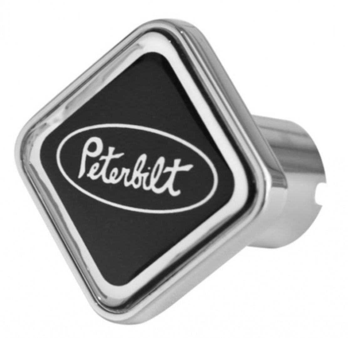 CUSTOM KNOBS-PB1-S-6090 : Peterbilt Oval Logo Square Knob Black/Chrome 190