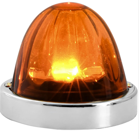 GG-81650 : SUPER STAR WATERMELON GLASS LENS SURFACE MOUNT LED SEALED LIGHT WITH BEZEL - Amber Lens / Amber LED