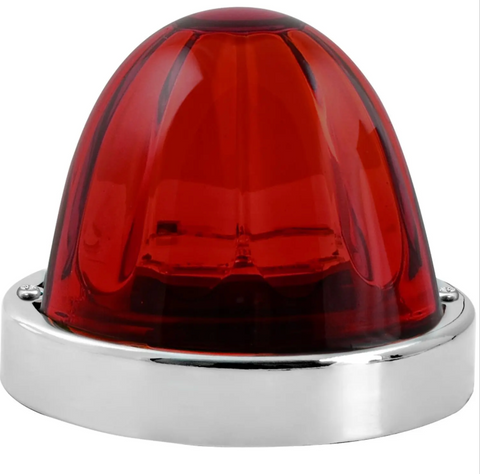 GG-81652 : SUPER STAR WATERMELON GLASS LENS SURFACE MOUNT LED SEALED LIGHT WITH BEZEL - Red Lens / Red LED