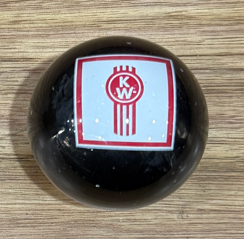 GS-KY13  : Black Round Gear Shifter Knob with Square white/red KW Kenworth Logo
