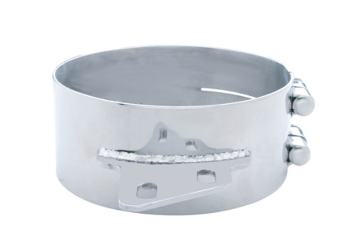 UNITED PACIFIC - 10285 : 8" STAINLESS BUTT JOINT EXHAUST CLAMP - ANGLED BRACKET