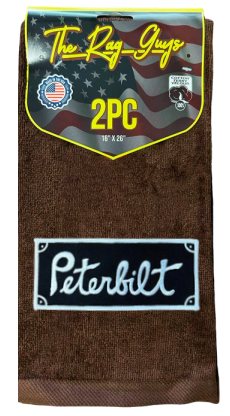 The Rag Guys - PBBR-B3 - PETERBILT Black Rectangle Logo Brown Rag/Towel - Set Of 2