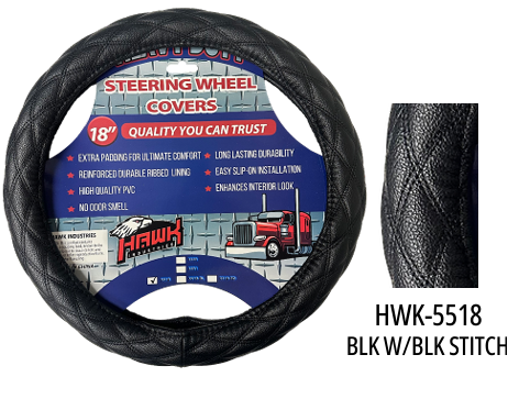 HWK-5518: Diamond double line Black stitch black steering wheel 18"
