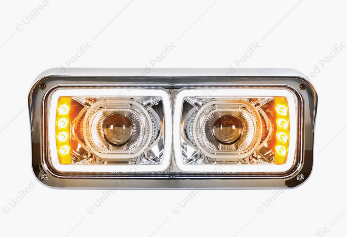 UP - 31154: High Power LED "Chrome" Projection Headlight With LED Turn Signal & Position Light Bar - Driver