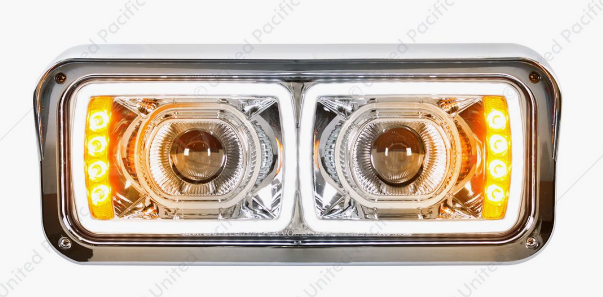 UP - 31155: High Power LED "Chrome" Projection Headlight With LED Turn Signal & Position Light Bar - Passenger