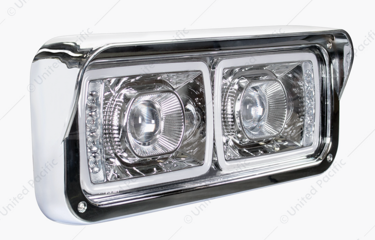 UP - 31155: High Power LED "Chrome" Projection Headlight With LED Turn Signal & Position Light Bar - Passenger