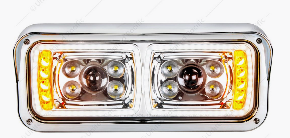 UP - 35823: 10 High Power LED "Chrome" Projection Headlight With LED Turn Signal & Position Light Bar - Driver