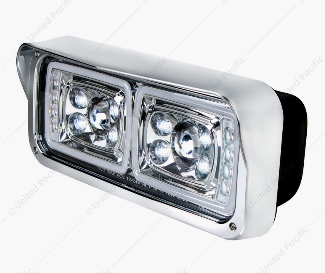 UP - 35823: 10 High Power LED "Chrome" Projection Headlight With LED Turn Signal & Position Light Bar - Driver