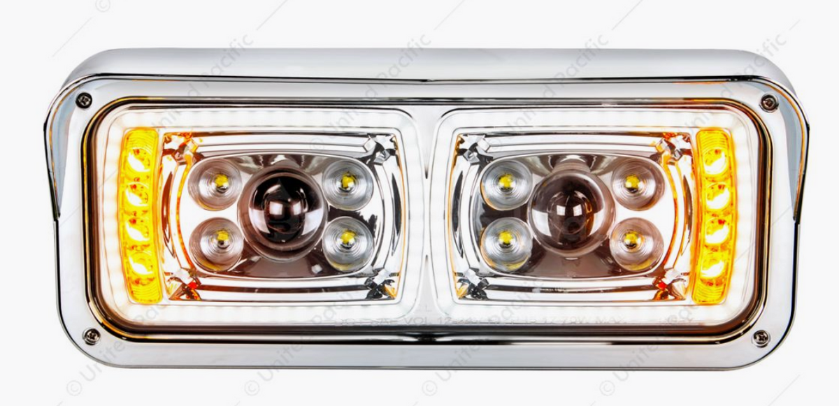 UP - 35824: 10 High Power LED "Chrome" Projection Headlight With LED Turn Signal & Position Light Bar - Passenger