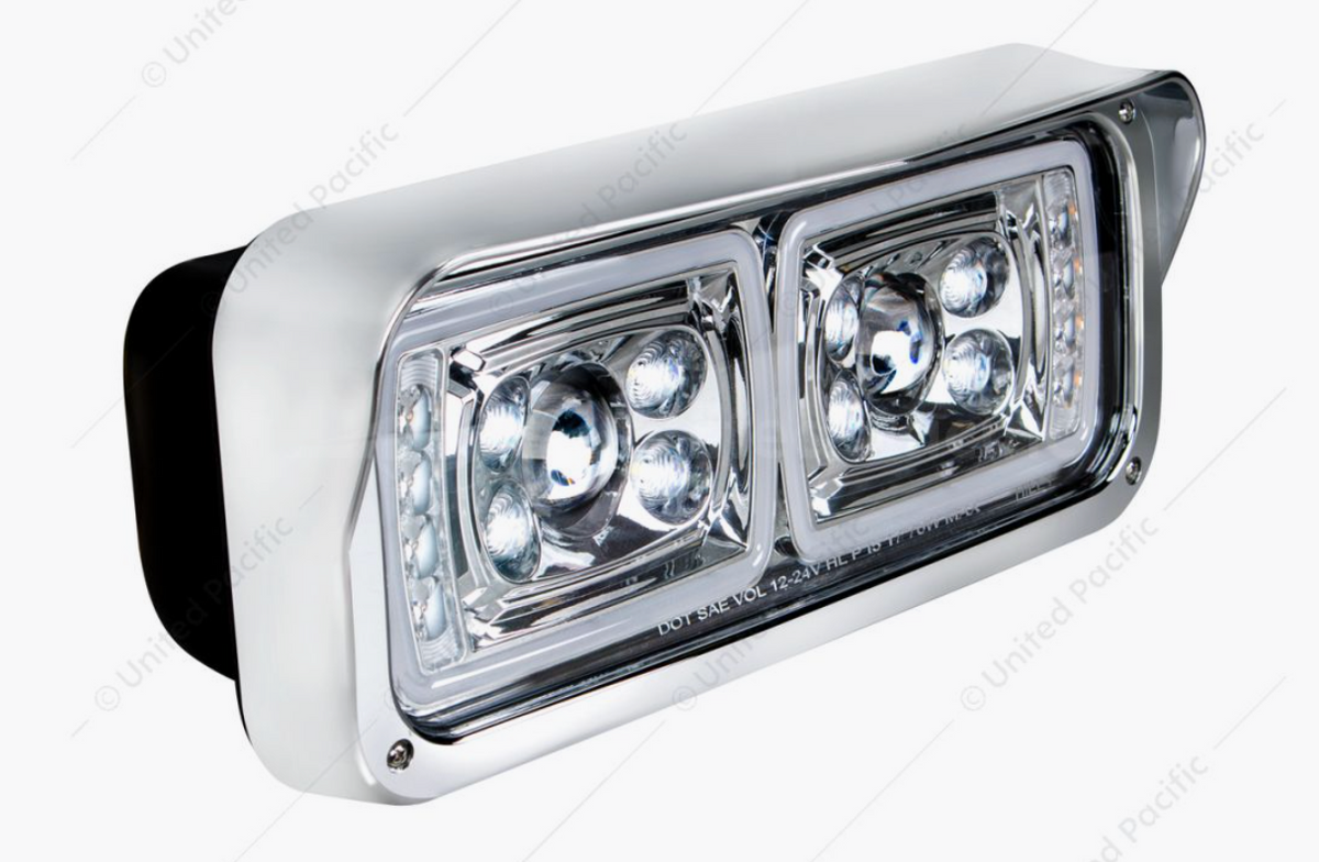 UP - 35824: 10 High Power LED "Chrome" Projection Headlight With LED Turn Signal & Position Light Bar - Passenger
