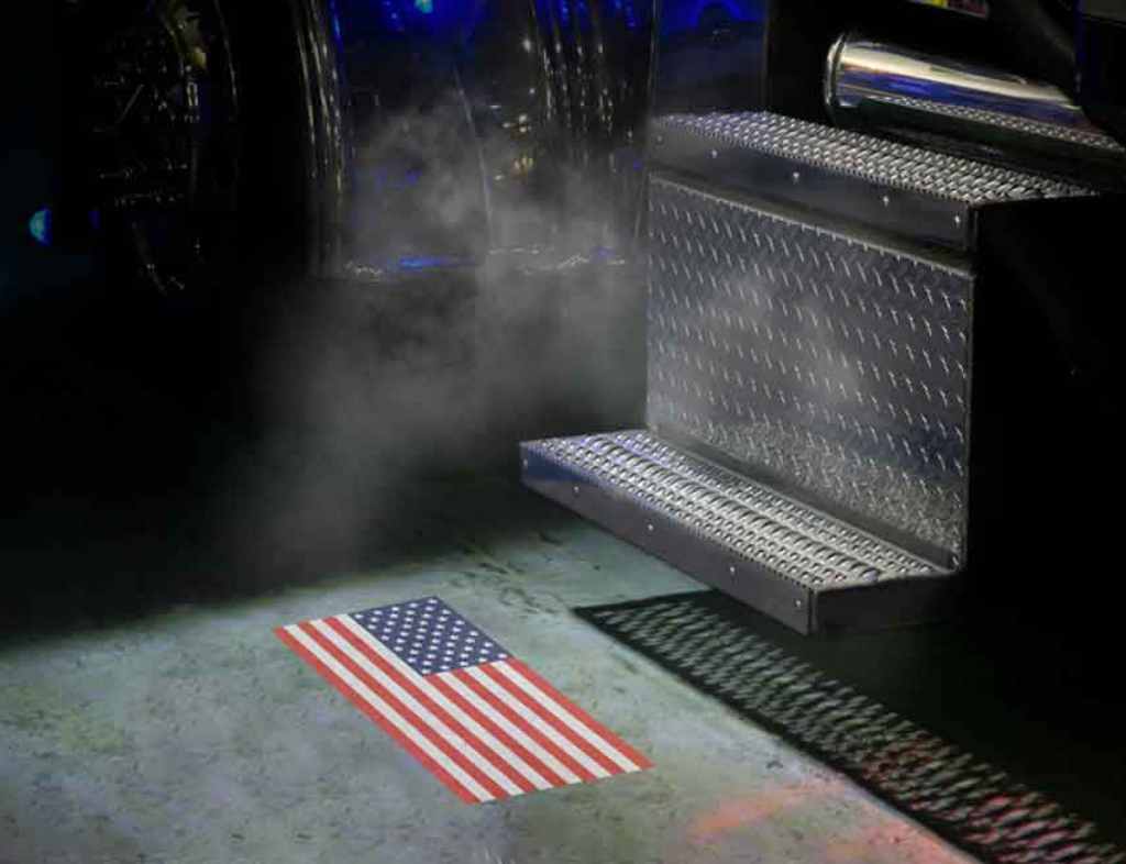 TX-TLED-PL11D: Rectangle USA Flag Projector LED Door Light for Peterbilt & Kenworth – Driver Side