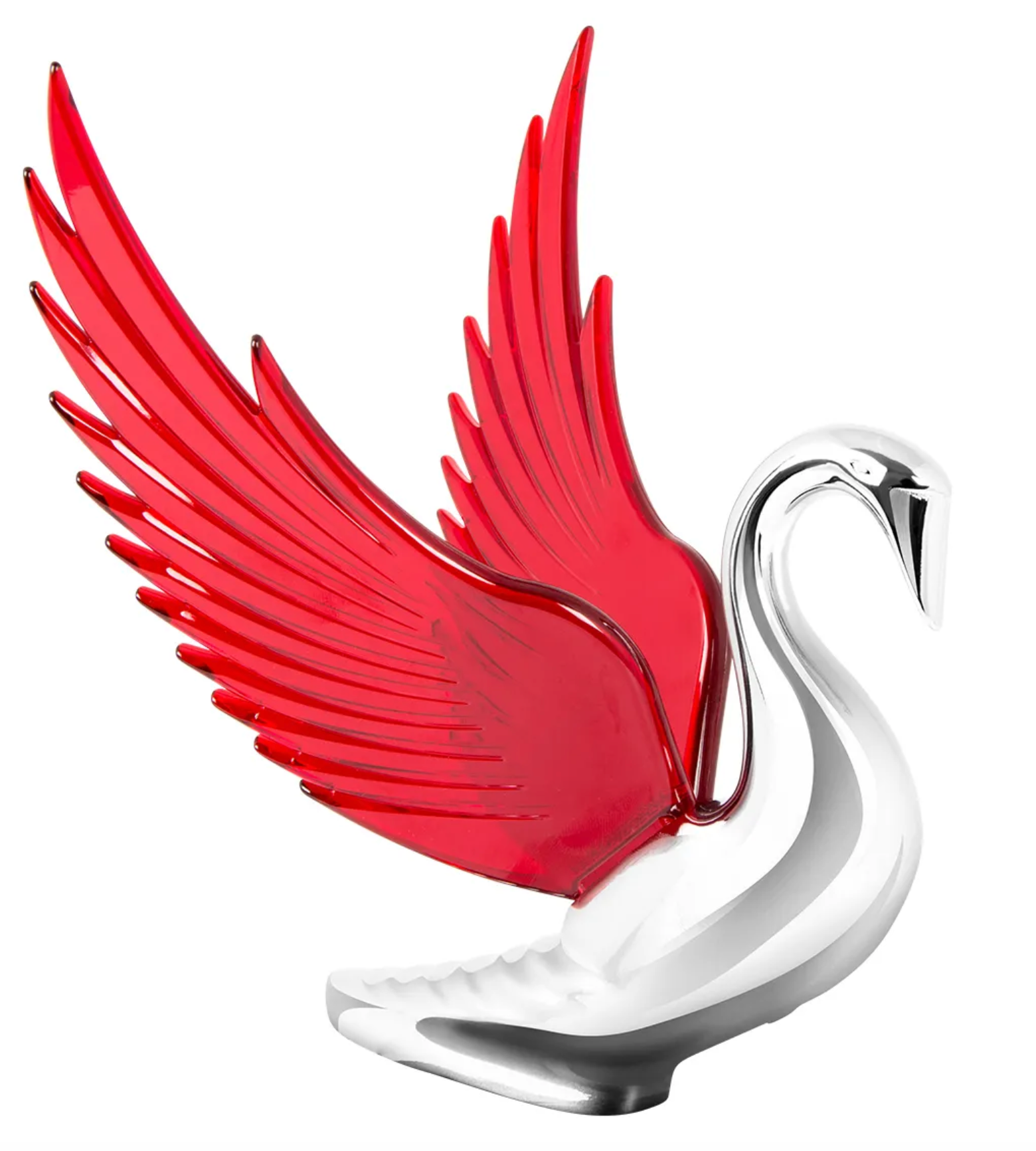 Grand General - 48099 : Chrome Swan Hood Ornament W/ RED WINDRIDERS, ILLUM., 8.5"X7.5"