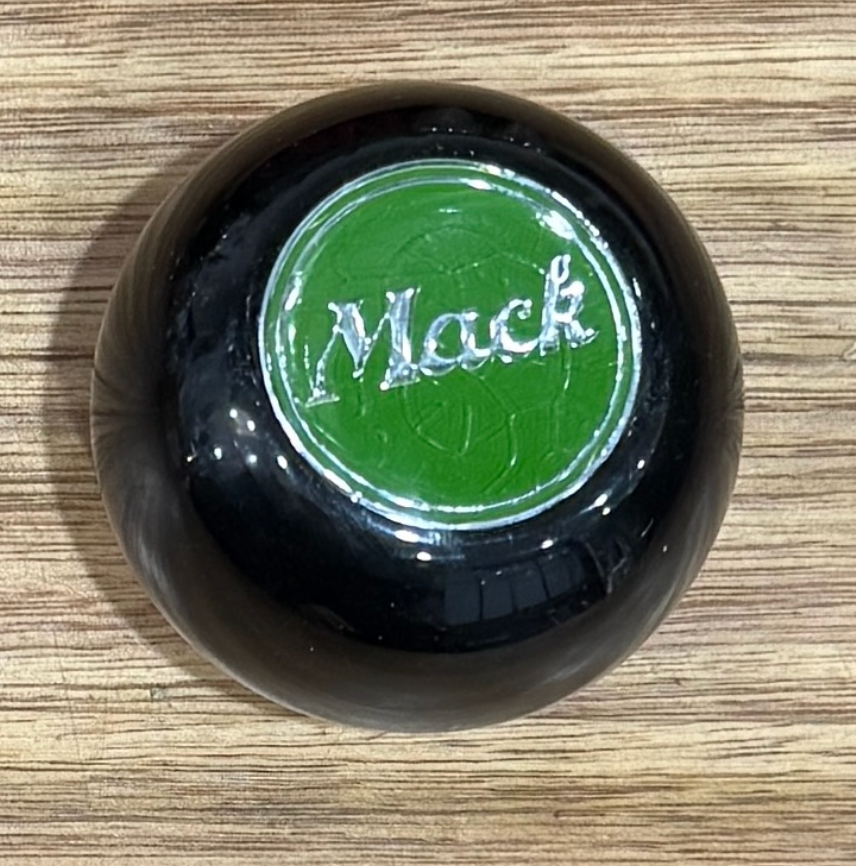 GS-MYG2 : Solid Black Round Gear Shifter Knob with Green Mack Logo