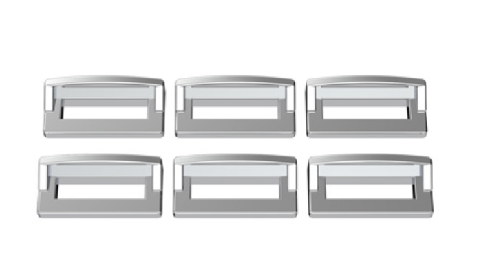 UNITED PACIFIC - 40956 : CHROME PLASTIC SWITCH LABEL COVERS WITH VISOR FOR 2001 & OLDER PETERBILT (6-PACK)