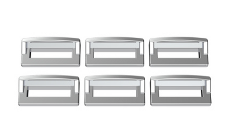 UP-40956 : CHROME PLASTIC SWITCH LABEL COVERS WITH VISOR FOR 2001 & OLDER PETERBILT (6-PACK)