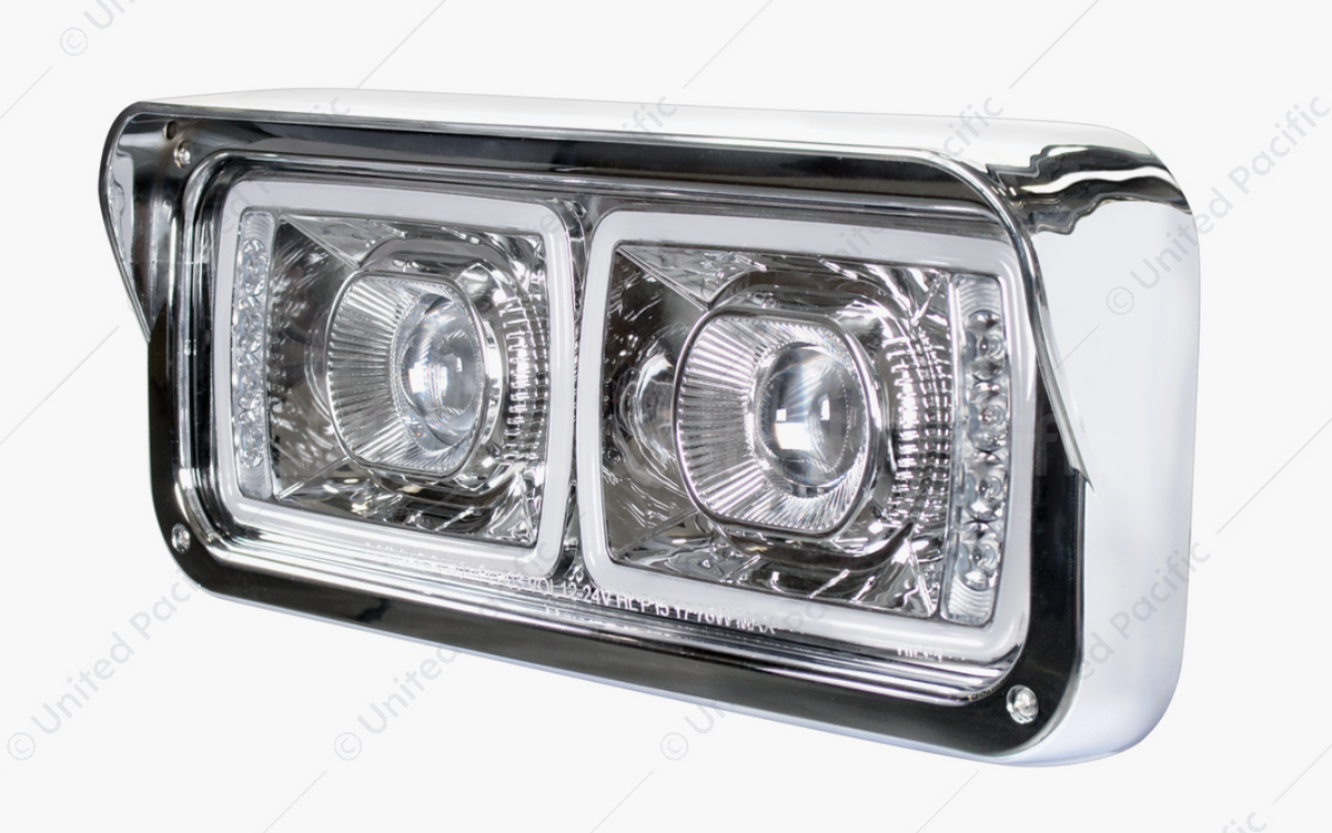 UP - 31154: High Power LED "Chrome" Projection Headlight With LED Turn Signal & Position Light Bar - Driver