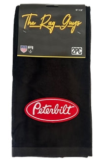 The Rag Guys - PBBK-R1 - PETERBILT Red Oval Logo Black Rag/Towel - Set Of 2