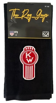 The Rag Guys - KWBK-R2 - KENWORTH Ol Skool Red Logo Black Rag/Towel - Set Of 2