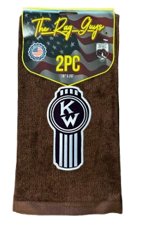 The Rag Guys - KWBR-B2 - KENWORTH Ol Skool Brown Rag/Towel Black Logo - Set Of 2