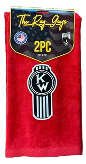 The Rag Guys - KWRD-B2 - KENWORTH Ol Skool Black Logo Red Rag/Towel - Set Of 2