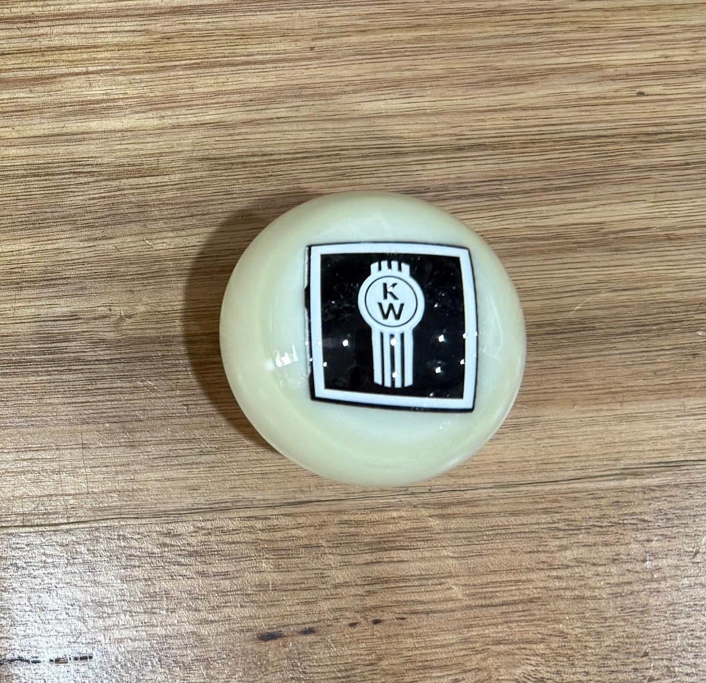 GS-KW5 : White Round Gear Shifter Knob with Square black/white KW detail - with extended nut at base