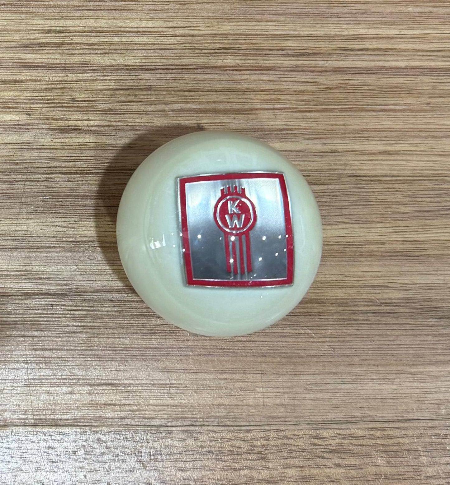 GS-KW7 : White Round Gear Shifter Knob with Square silver/red KW detail - with extended nut at base