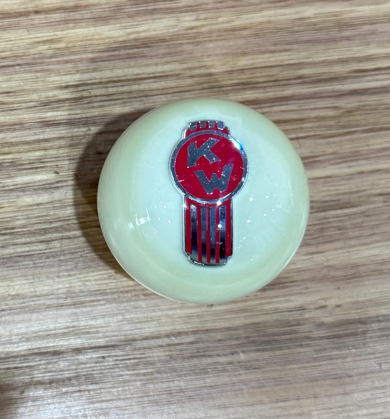 GS-KW10 : White Round Gear Shifter Knob with red/silver long larger KW logo detail