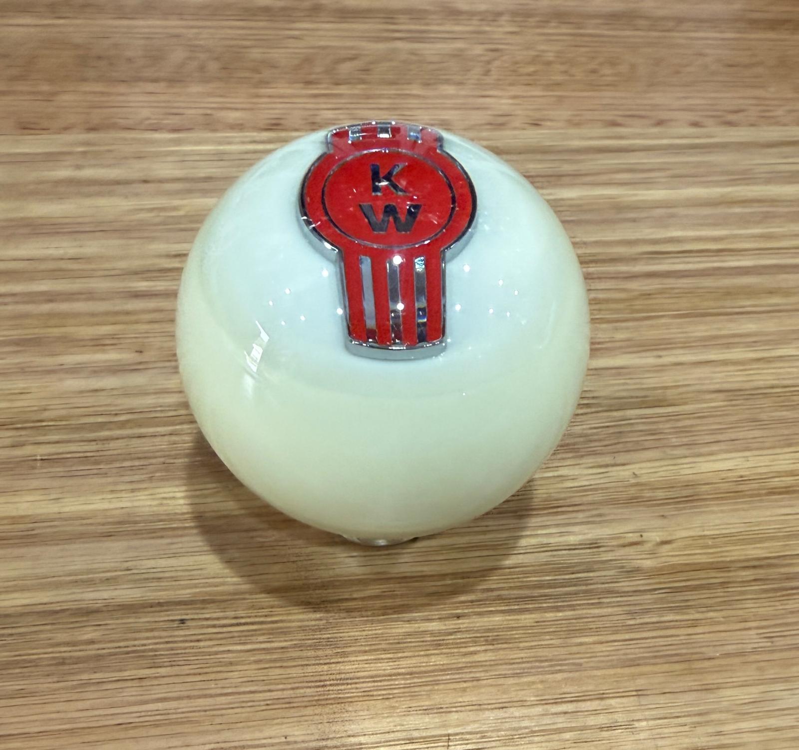 GS-KW11 : White Round Gear Shifter Knob with red/silver long KW logo detail