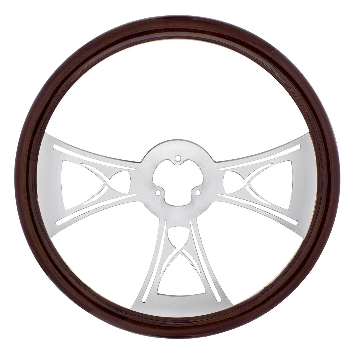 UP - 88103: 18" Wood Steering Wheel - Hourglass - Chrome Spoke