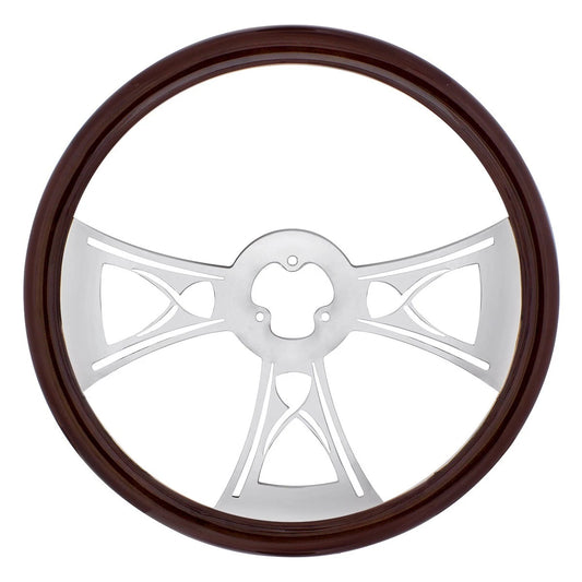 UP - 88103: 18" Wood Steering Wheel - Hourglass - Chrome Spoke