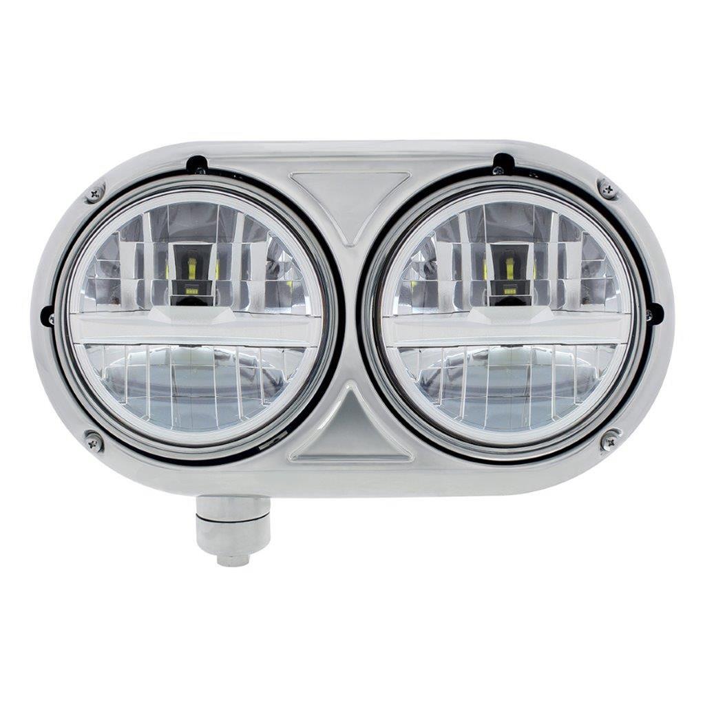 UNITED PACIFIC - 32783 - Headlight Assembly With 304 SS Housing & LED Headlights With Chrome Inner Bar For Peterbilt 359 - Driver