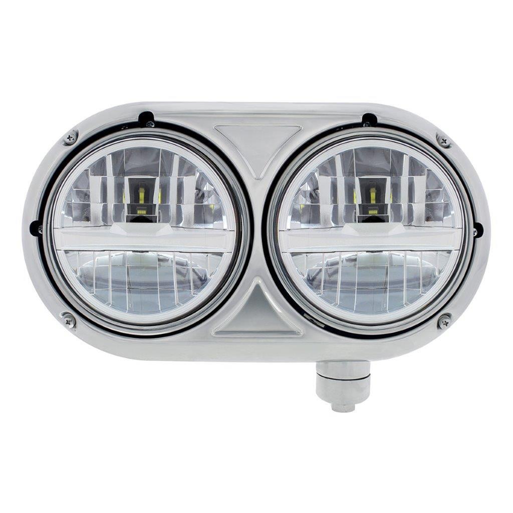UNITED PACIFIC - 32784 - Headlight Assembly With 304 SS Housing & LED Headlights With Chrome Inner Bar For Peterbilt 359 - Passenger