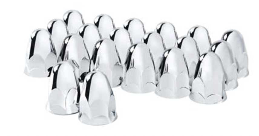 UNITED PACIFIC - 10046 : 1-1/2" X 2-3/4" Chrome Plastic Bullet Nut Covers With Flange - Push-On (Color Box of 20)
