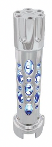 UP-70726: Chrome Austin Style Gun Cylinder Gearshift Knob With LED 13/15/18 Speed Adapter - Blue